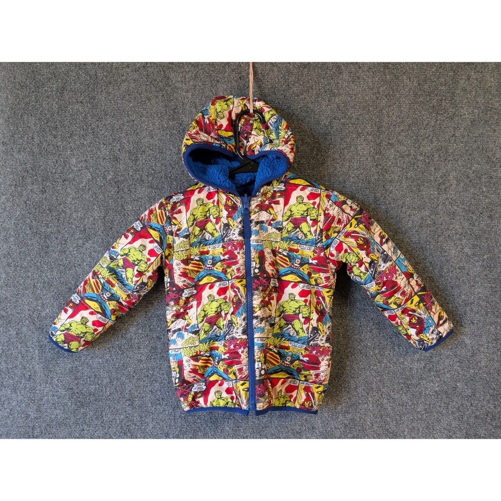 Marvel Jacket Boy's 3T Avengers Reversable Quilted Fleece Hooded